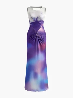 Best Knot Printed Gradient Long Dress Cocktail & Party Dresses|Summer Dresses
