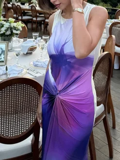 Best Knot Printed Gradient Long Dress Cocktail & Party Dresses|Summer Dresses