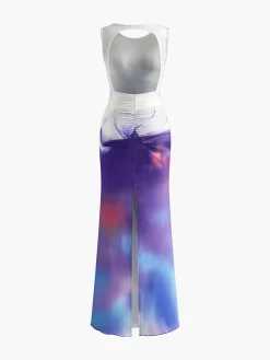 Best Knot Printed Gradient Long Dress Cocktail & Party Dresses|Summer Dresses
