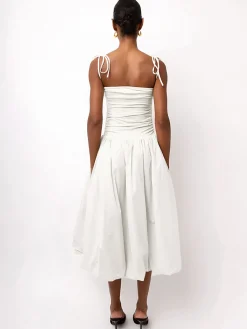 Outlet Knotted Adjustable Strap Pockets Midi Dress White Dresses|Casual Dresses