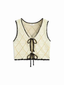 New Knotted Contrast Trim Sweater Vest Sweater Vests|Sweaters & Cardigans