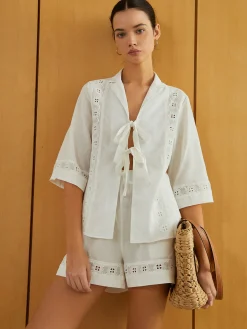 Discount Knotted Cutout Half Sleeve Top With Shorts Set Shorts Sets|Shorts
