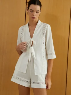 Discount Knotted Cutout Half Sleeve Top With Shorts Set Shorts Sets|Shorts