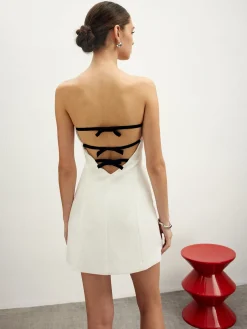 Discount Knotted Open Back Piping Tube Dress White Dresses|Cocktail & Party Dresses