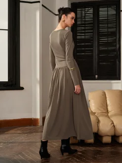 Online Knotted Pleated Jersey Dress Casual Dresses|Work Dresses