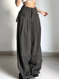Knotted Pleated Wide-Leg Draped Pants Pants|Bottoms