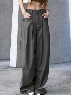 Knotted Pleated Wide-Leg Draped Pants Pants|Bottoms