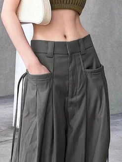Knotted Pleated Wide-Leg Draped Pants Pants|Bottoms