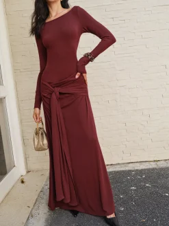 Outlet Knotted Ruched Jersey Long Dress Casual Dresses|Cocktail & Party Dresses