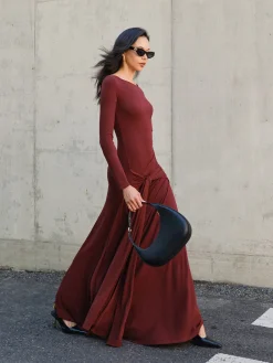 Outlet Knotted Ruched Jersey Long Dress Casual Dresses|Cocktail & Party Dresses