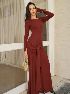 Outlet Knotted Ruched Jersey Long Dress Casual Dresses|Cocktail & Party Dresses