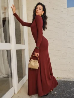 Outlet Knotted Ruched Jersey Long Dress Casual Dresses|Cocktail & Party Dresses