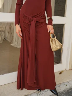 Outlet Knotted Ruched Jersey Long Dress Casual Dresses|Cocktail & Party Dresses