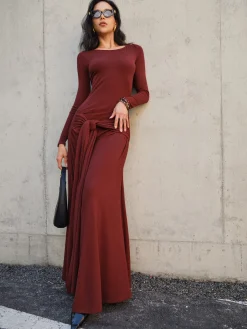 Outlet Knotted Ruched Jersey Long Dress Casual Dresses|Cocktail & Party Dresses
