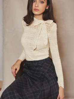Best Lace Bow Textured Slim Blouse Blouses & Shirts|Tops