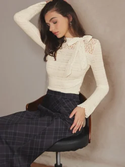 Best Lace Bow Textured Slim Blouse Blouses & Shirts|Tops