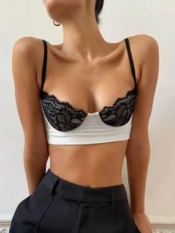Discount Lace Bra Detail Cropped Cami Top Crop Tops|Tank Tops & Camis