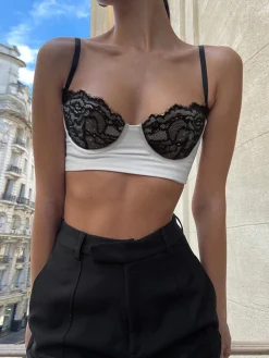 Discount Lace Bra Detail Cropped Cami Top Crop Tops|Tank Tops & Camis
