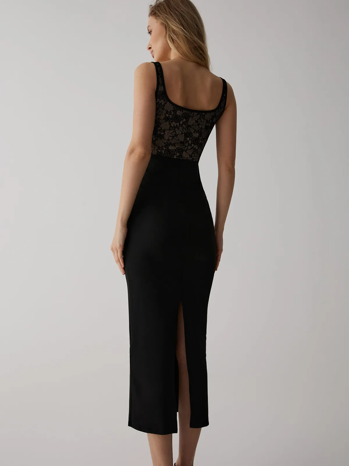 Lace Corset Square Neck Long Dress Black Dresses|Cocktail & Party Dresses