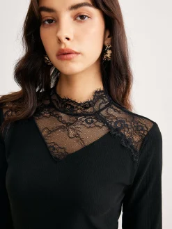 Outlet Lace Detail Slim Knit Top Sweater Tops|Sweaters & Cardigans