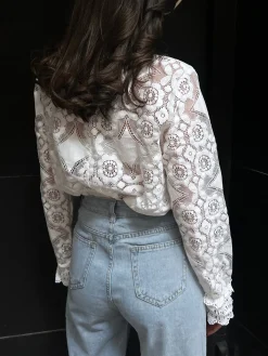 Lace Embroidery Floral Mock Neck Blouse Blouses & Shirts|Tops
