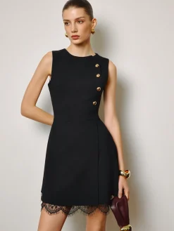 Lace Hem Metal-Detail Tank Dress Dresses