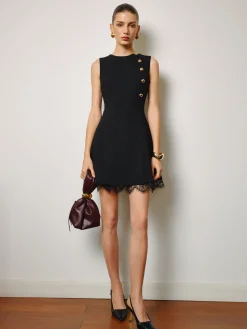 Lace Hem Metal-Detail Tank Dress Dresses