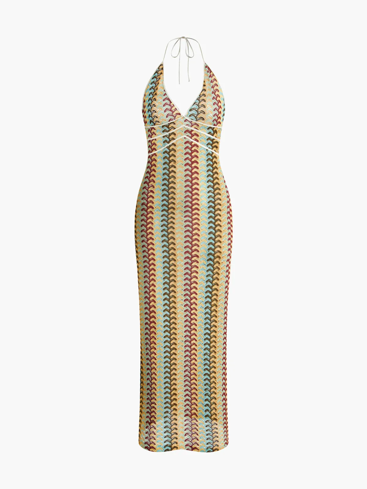 Best Lace Multi-Color Halter V-Neck Dress Casual Dresses|Vacation Dresses
