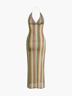 Best Lace Multi-Color Halter V-Neck Dress Casual Dresses|Vacation Dresses