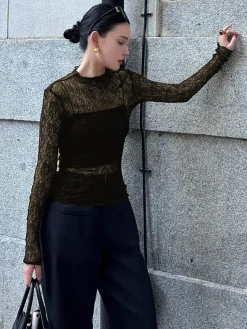 Best Lace Panel Jersey Two-Piece Blouse Blouses & Shirts|Tops