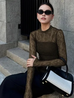 Best Lace Panel Jersey Two-Piece Blouse Blouses & Shirts|Tops