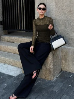 Best Lace Panel Jersey Two-Piece Blouse Blouses & Shirts|Tops