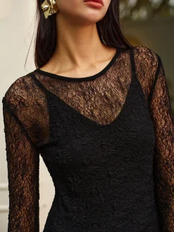 Hot Lace Panel Long Dress Casual Dresses|Cocktail & Party Dresses