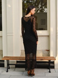 Hot Lace Panel Long Dress Casual Dresses|Cocktail & Party Dresses