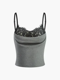 Hot Lace Panel Ribbed Cami Top Tank Tops & Camis|Tops