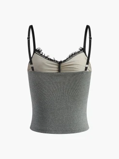 Hot Lace Panel Ribbed Cami Top Tank Tops & Camis|Tops