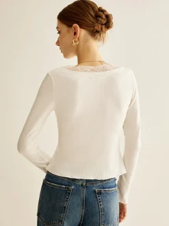 Discount Lace Panel V-Neck Blouse Blouses & Shirts|Tops