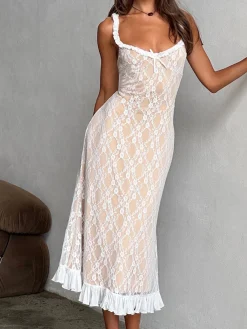 Best Lace Patchwork Cami Midi Dress White Dresses|Black Dresses