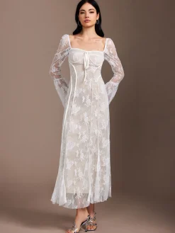 Discount Lace Ruffle Flowy Dress Dresses