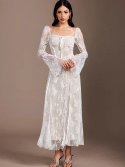 Discount Lace Ruffle Flowy Dress Dresses