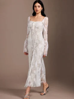 Discount Lace Ruffle Flowy Dress Dresses