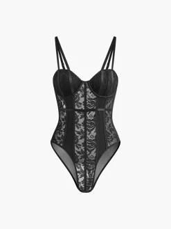Best Lace Sheer Sweetheart Corset Bodysuit Bodysuits|Bodysuits