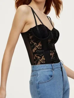 Best Lace Sheer Sweetheart Corset Bodysuit Bodysuits|Bodysuits