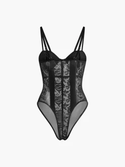 Best Lace Sheer Sweetheart Corset Bodysuit Bodysuits|Bodysuits