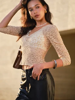 Outlet Lace Skinny Crop Blouse Crop Tops|Blouses & Shirts