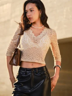 Outlet Lace Skinny Crop Blouse Crop Tops|Blouses & Shirts