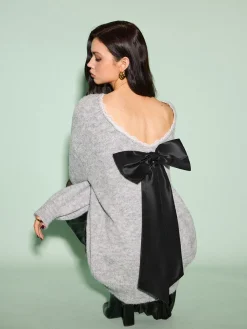 Online Lace Trim Bow-Decor Draped Sweater Sweater Tops|Sweaters & Cardigans