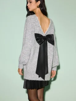 Online Lace Trim Bow-Decor Draped Sweater Sweater Tops|Sweaters & Cardigans