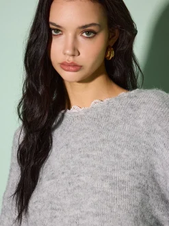 Outlet Lace Trim Bow-Decor Draped Sweater Sweater Tops|Sweaters & Cardigans