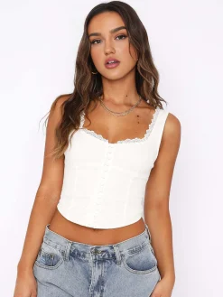 Lace Trim Button Up Tank Top Tank Tops & Camis